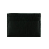 Small cardholder in black vegan leather. 2 card slots on each side and slot in middle. 