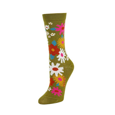 Mod Flowers Socks in Avocado from Zkano